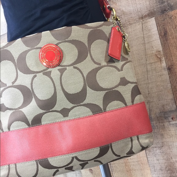Coach Handbags - Coach Signature Coral Stripe Crossbody